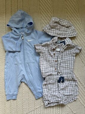 Nike Light Blue Hooded Baby One-Piece & LITTLe LAD 3pc set 100%cotton